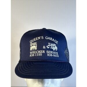 Vintage Queens Garage Cap Snap Back Wrecker Service Auto Puff Paint Spell Out